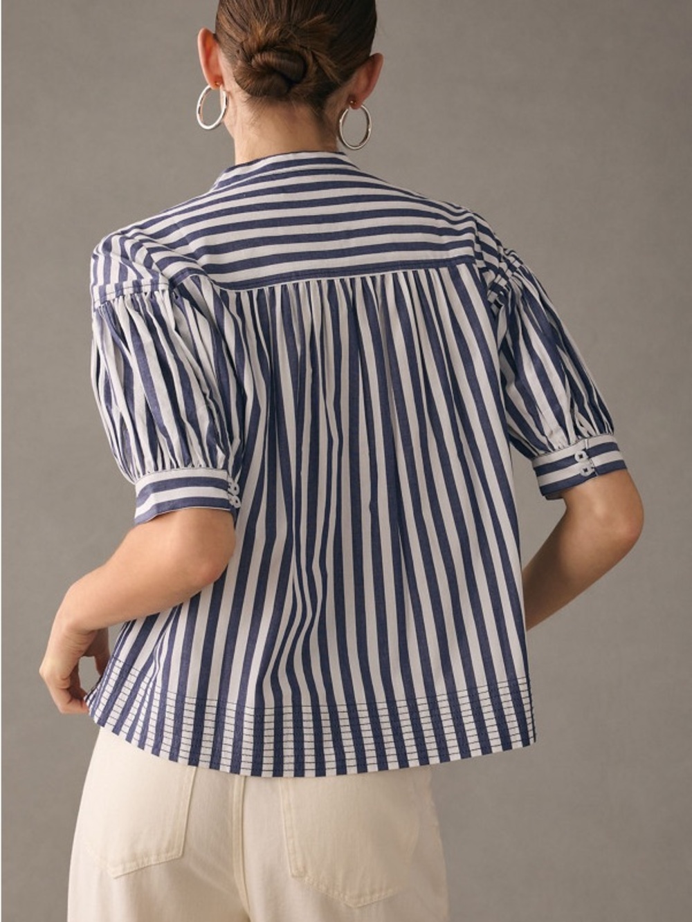 Anthropologie Darcey Popover Swing Top Navy & White Stripe - Picture 2 of 11